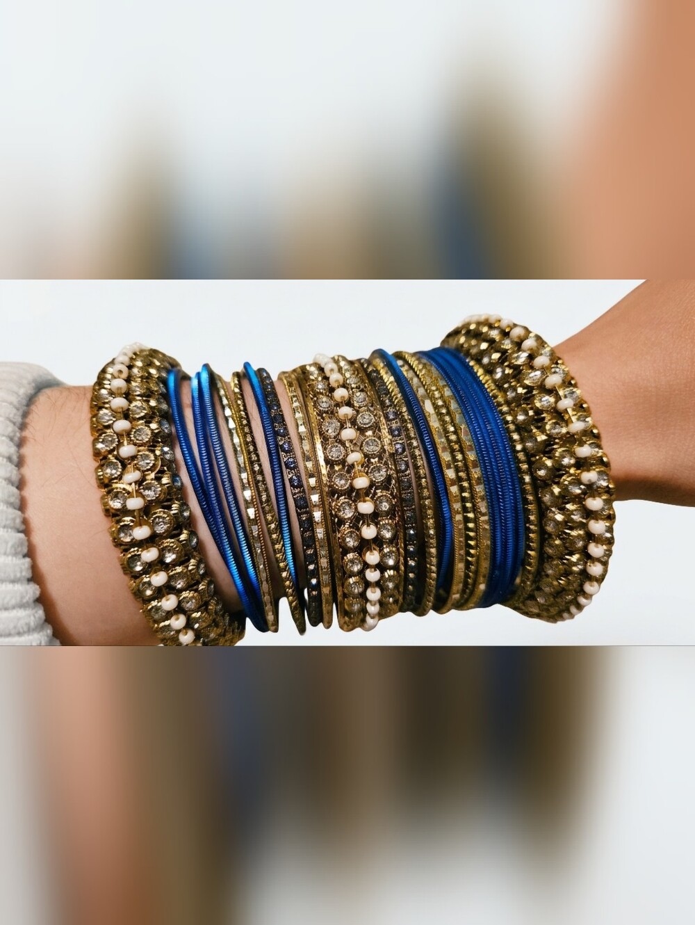 Women's Gold And Blue Bangles Bracelet Set